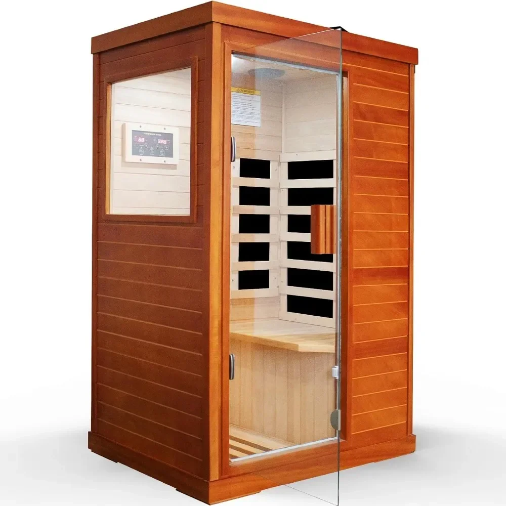 Sauna, Far Infrared Sauna Home Sauna Spa Room Low-EMF Wood Okoume 800W Indoor Saunas with Control Panel and Tempered Glass