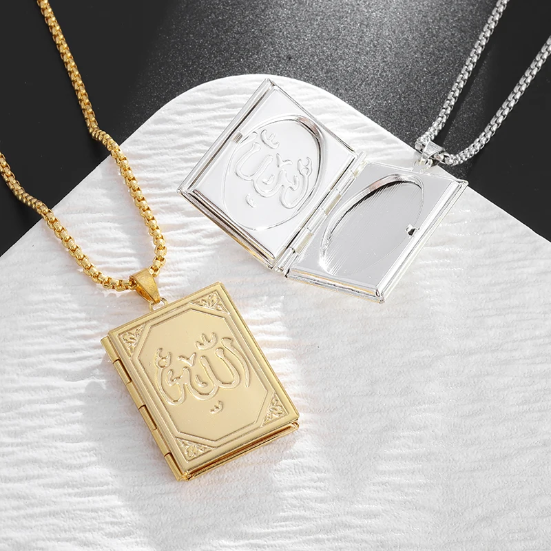 Islamic Muslim Photo Box Jewelry Arabic Allah Bible Necklace Men Women Religious Amulet Pendant Gift