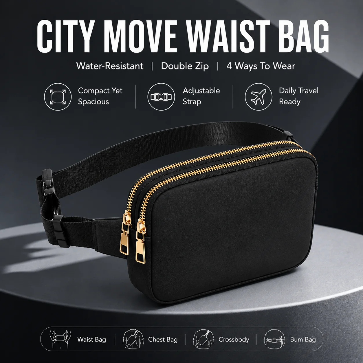 

Waterproof Women Fanny Pack Dual Zipper Small Waist Bag Adjustable Chest Pack Casual Bum Bag For Daily Travel Outdoor Shopping