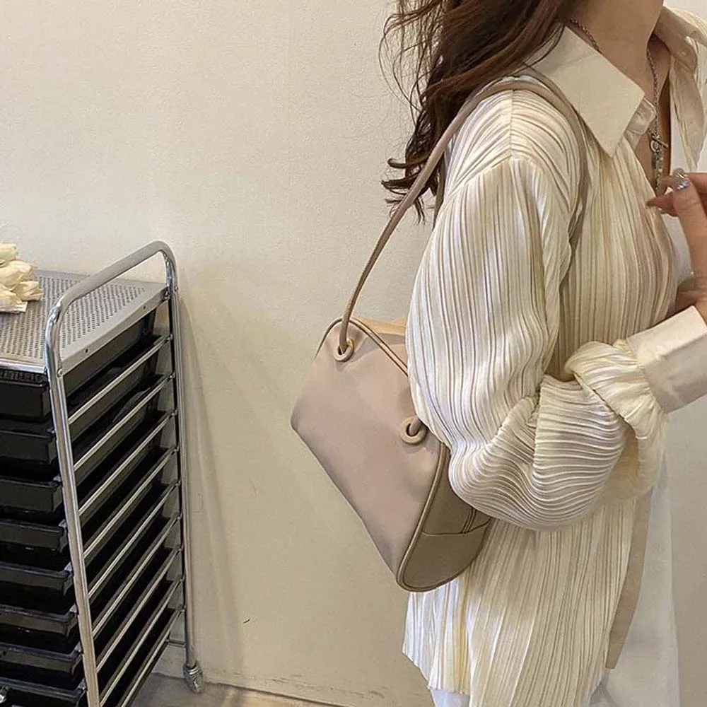 

Elegant Soft PU Tote Bag Anti-splash Water Large Capacity Square Underarm Bag Brown White Solid Color Shoulder Bag Shopping
