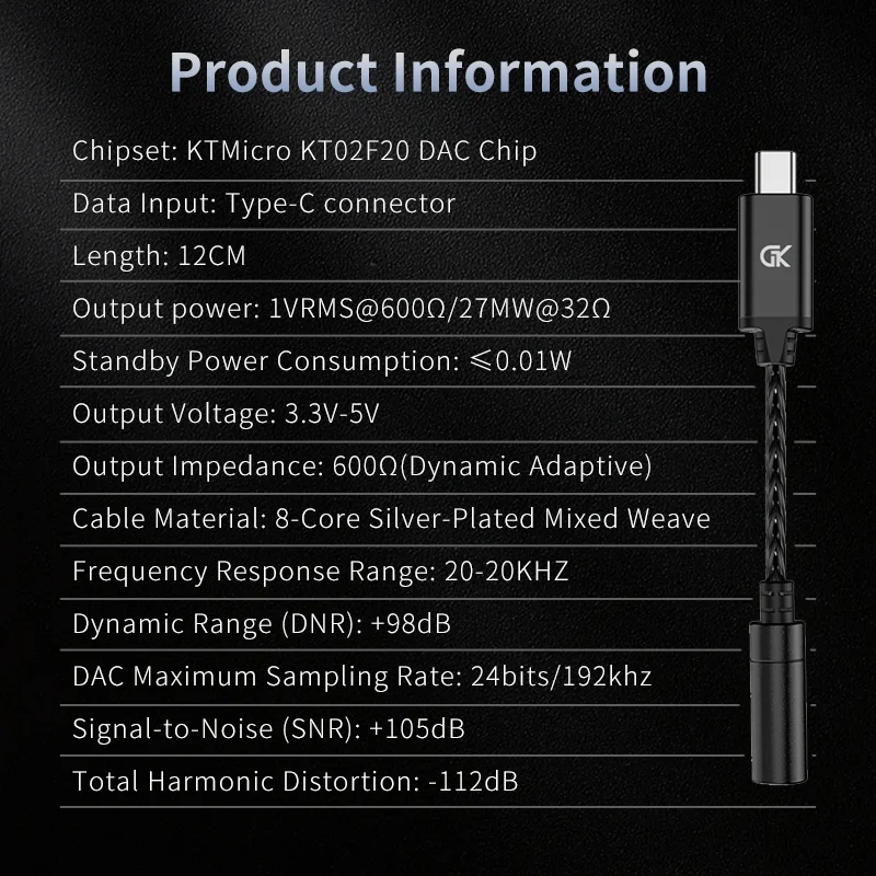 GK X1 مضخم ضوت سماعات الأذن محول HiFi سماعة Type-C إلى 3.5 مللي متر كابل الصوت رقاقة مكبر للصوت PCM 192 كيلو هرتز كابل محول DAC TE