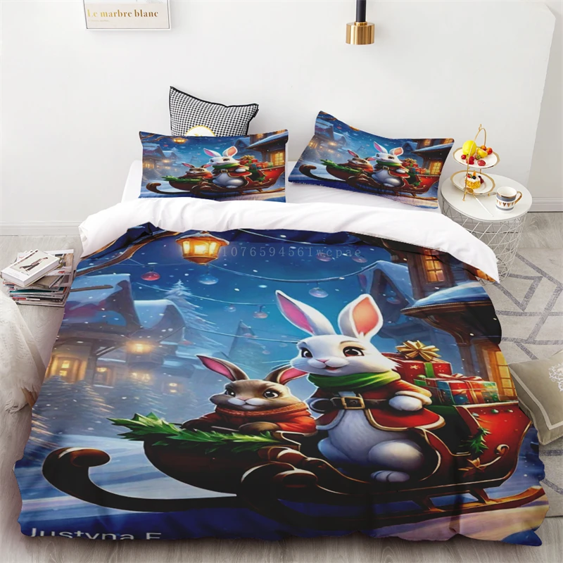 3pc Duvet Cover Christmas Snowman Red Scarf Let Snow Snow Scene Bedroom Living Room Holiday Decoration  Single Double Bed