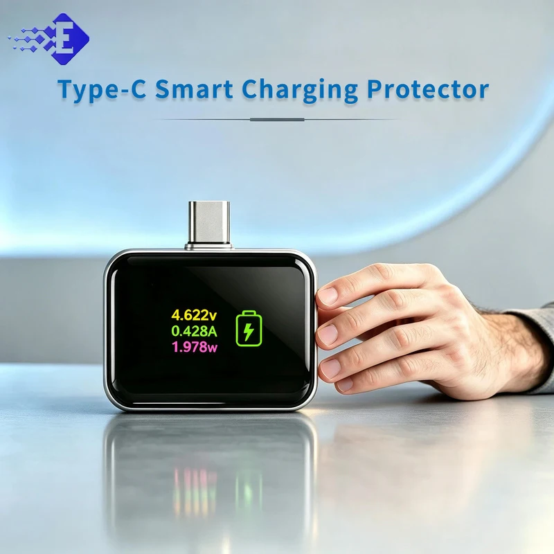 Mini Portable USB-C Smart Charging Protector Auto Cut Off Full Charge Digital Voltage Current Monitor Battery Protection Adapter