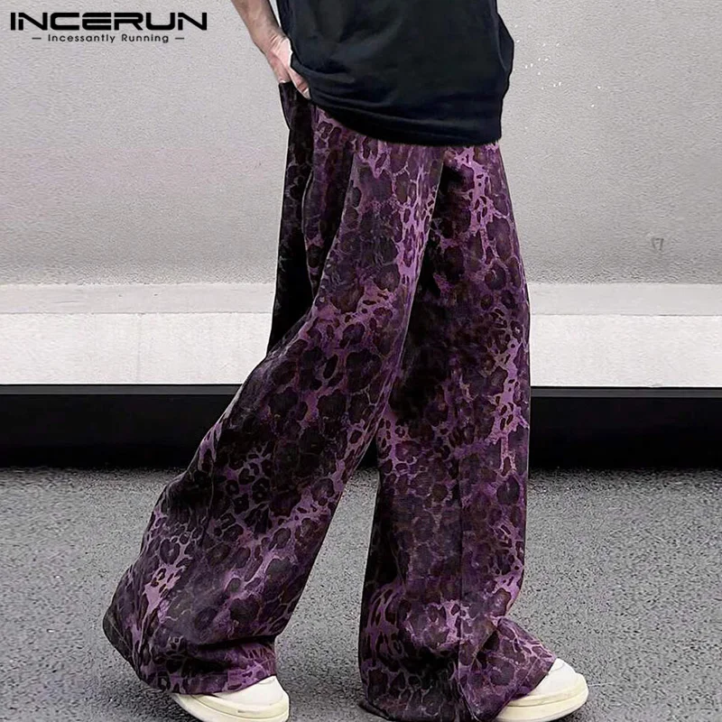 INCERUN 2024 Korean Style Pantalons Fashion Men Leopard Printed Pattern Pants Casual Comfortable Male Personality Trousers S-5XL