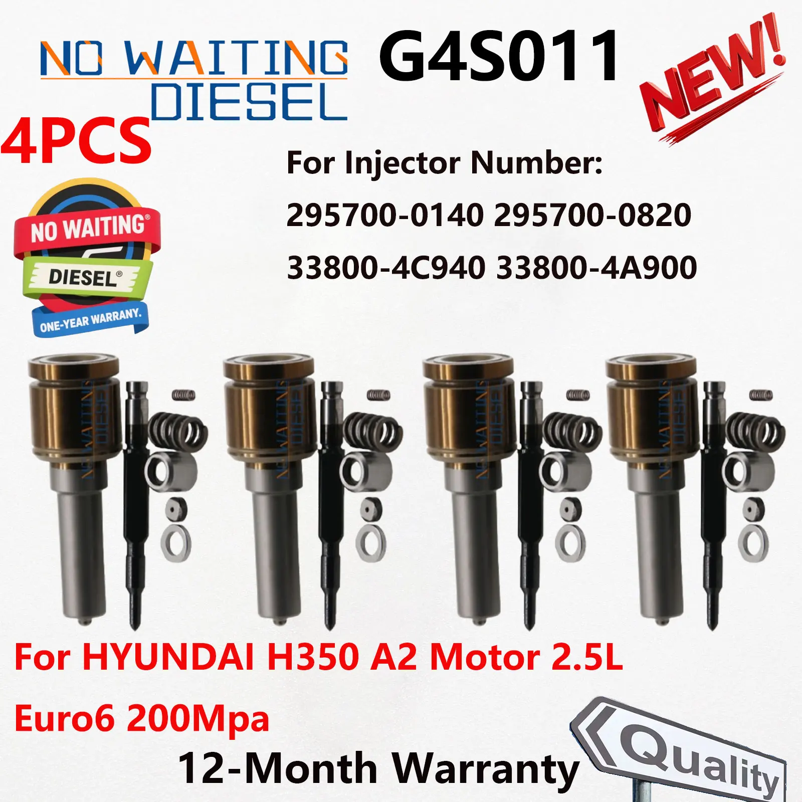 4PCS G4S011 Inyector de Combustible Diésel 2957000140 2957000820 338004C940 338004A900 Para HYUNDAI