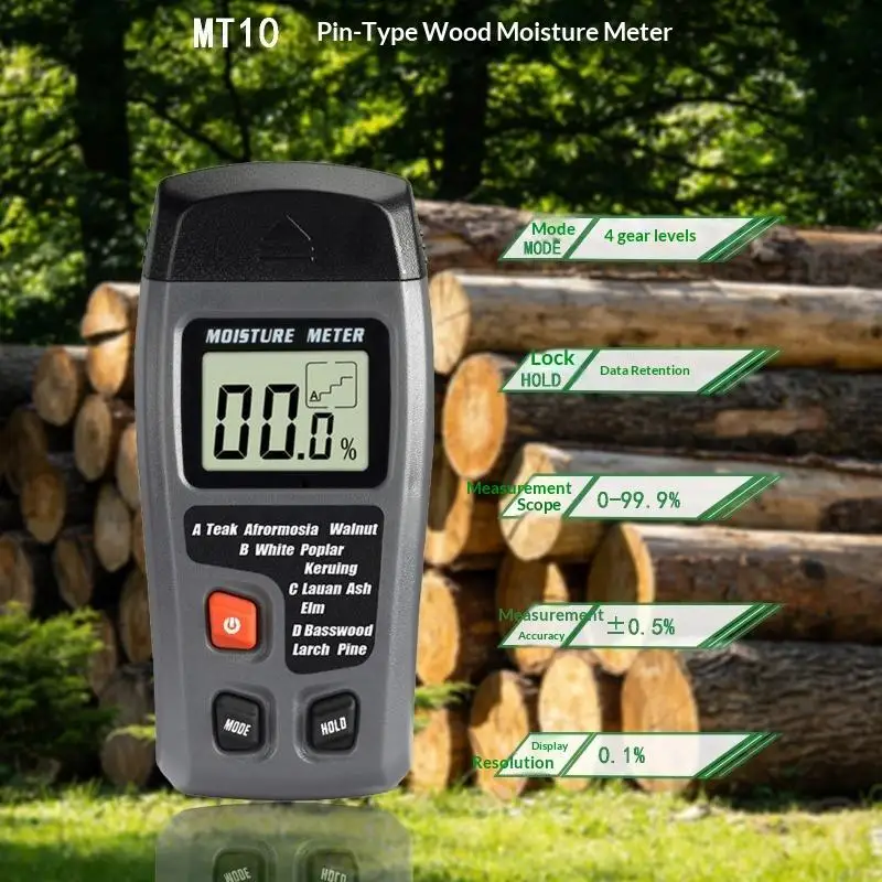 EMT10 Digital Wood Moisture Tester, Large LCD Screen Wall Moisture Detector Hygrometer For Timber Detection