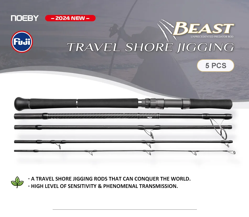 Noeby 2,7m/2,9m 5-teilige Beast Reise-Shore-Jigging-Angelrute, 10kg Zugkraft, 80g Ködergewicht, Fuji Spinnruten-Set für Boarding – Detail 3