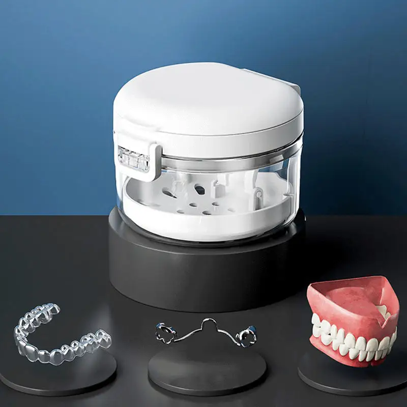 

Orthodontic retainer box for double layer braces soaking invisible teeth prosthesis cleaning portable belt case