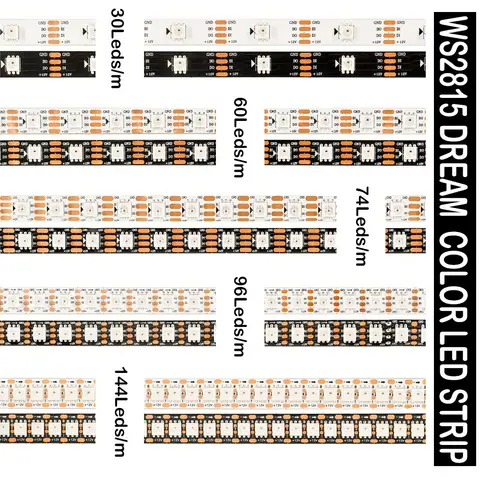 DC12V WS2815 5050 Dual-Signal RGB LED Strip WS2812B 30/60/74/96/144Leds/Pixels/m Individually Addressable LED Lights IP30 65 67