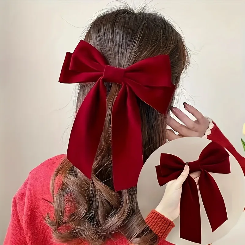 Women Hair Clips Velvet Simple Elegant Exquisite Large Bow Sweet Girl Hair Clip Top Clip Fashion High-end Ponytail Clip Headwear