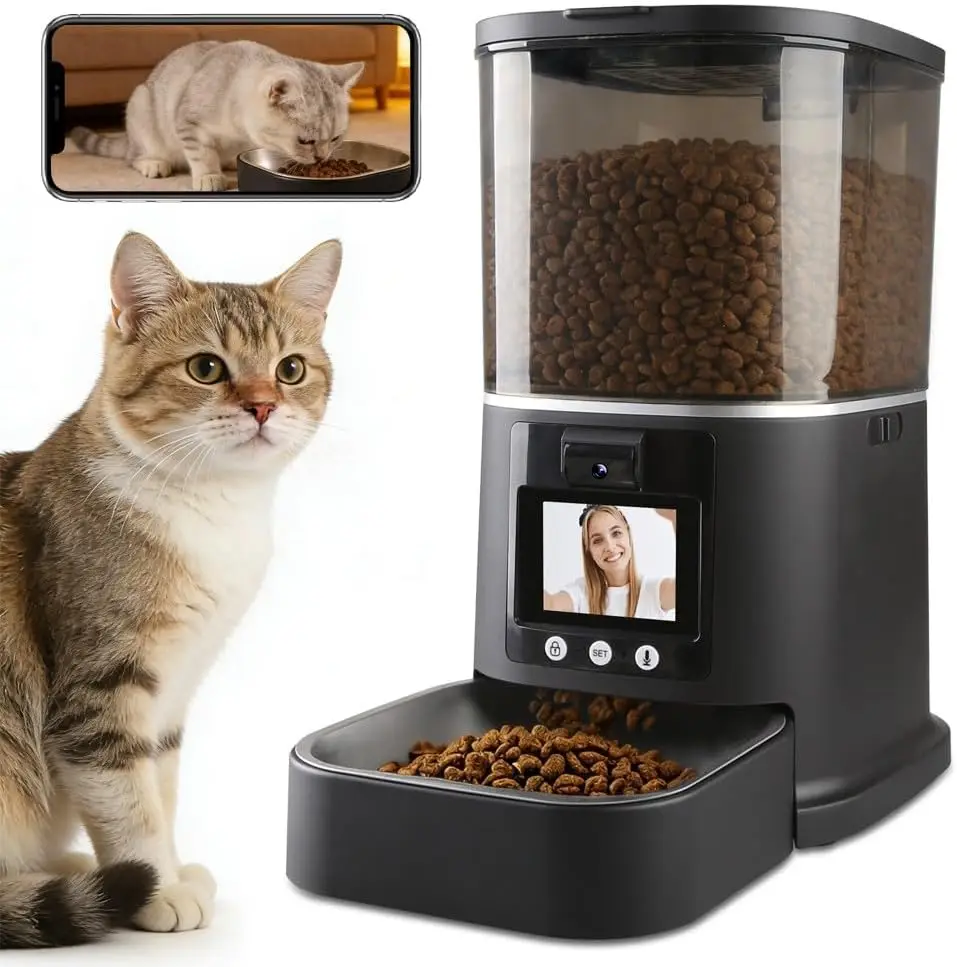 

5L Automatic Cat Feeder with Camera Two Way Video 3MP HD Audio 5G WiFi Automatic Dog Feeder with Night Vision Cat Food Dispenser