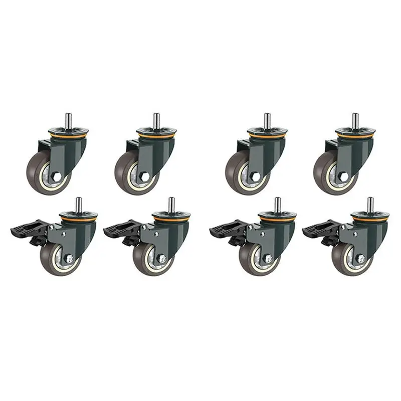 ABAH-Caster Wheels,8 PCS M16 Thread Heavy Duty TPR Wheels With Brake Universal 360° Swivel Nature Trolley Replacements 3 Inch