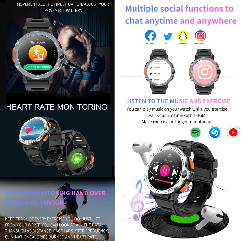 4G Smart Watch Men Women SIM Card HD Dual Camera GPS WiFi 1.54\'\' HD Fitness Tracker Sports Watch Andriod GPS Google Play Music
