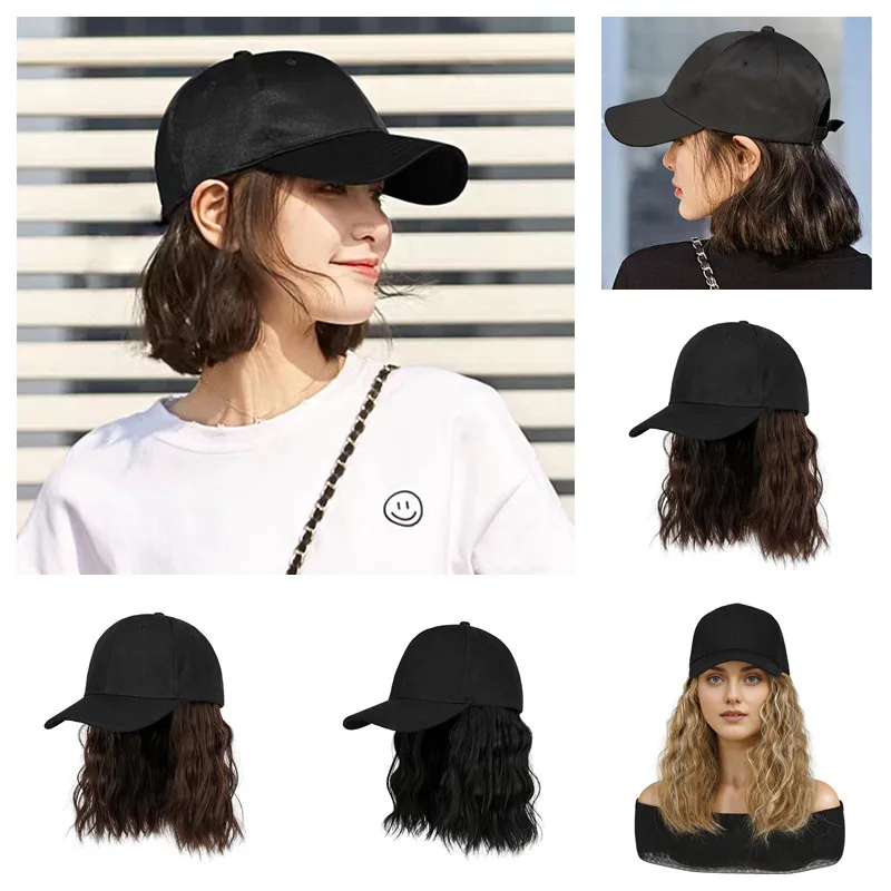 New 8inch Curly Wigs Hats Black Baseball Cap with Synthetic Short Curly Hairstyle Adjustable Hat Wig for Women Girl