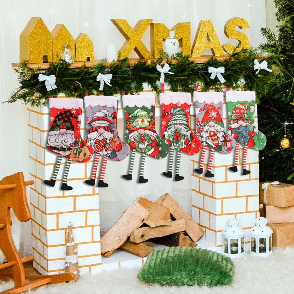 Xmas Tree Ornaments Personalized Christmas Socks Reusable Large Capacity Xmas Gift Bags Hanging Durable Candy Holder Children