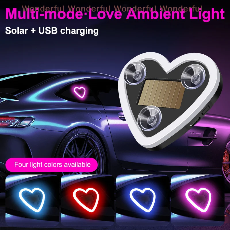 

LED Neon Heart Light for Car Window; Solar-Powered Ambient Luminous Heart Decoration