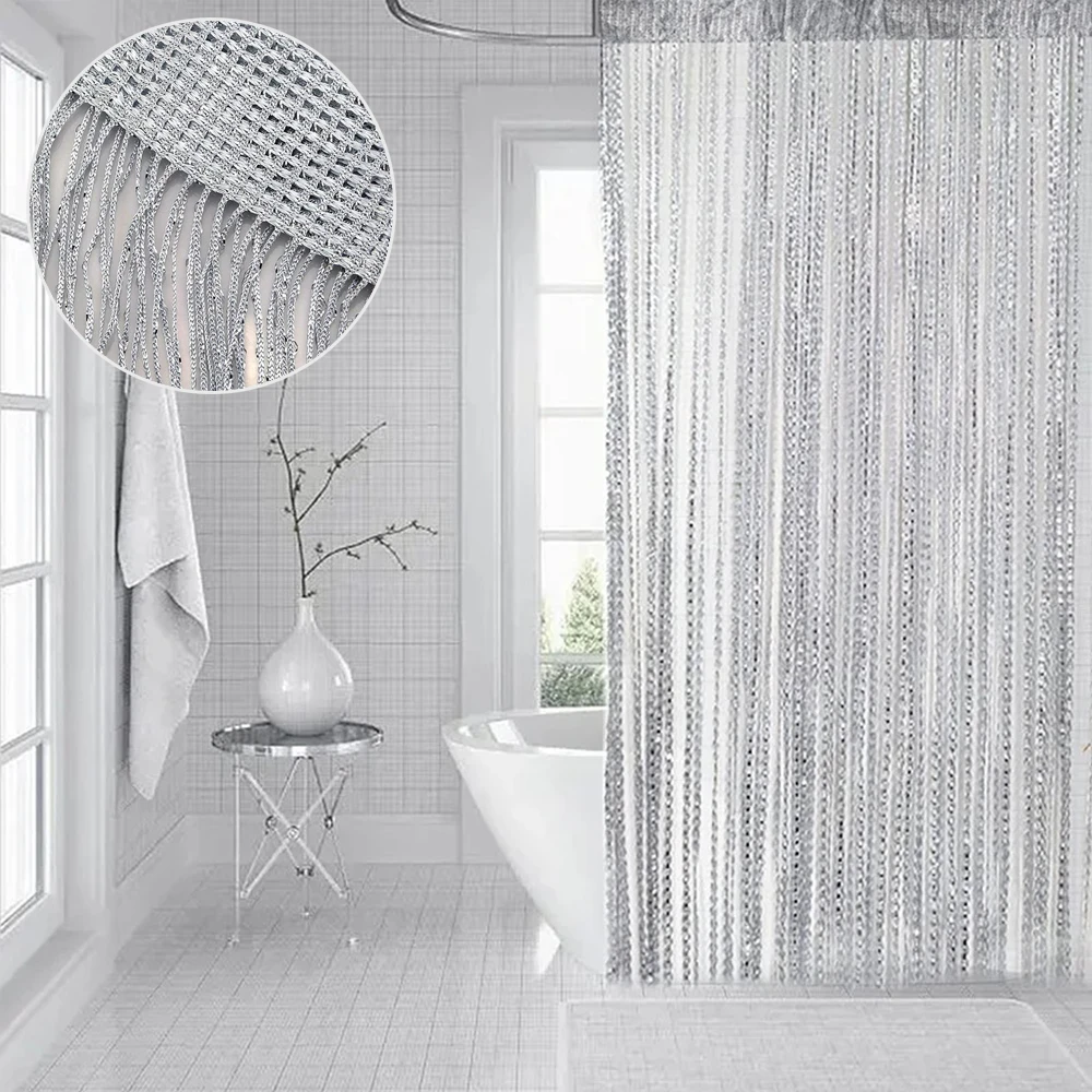 1pc Glittering Silvery String Curtains Wedding Tassel and Ceiling Hanging Curtains Door Decor Curtains Living Room Door Curtain