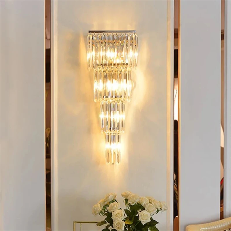 

Long crystal wall lamps for luxury living room LED decorative lighting hotel lobby luster goldsimple wall lamps ﻿