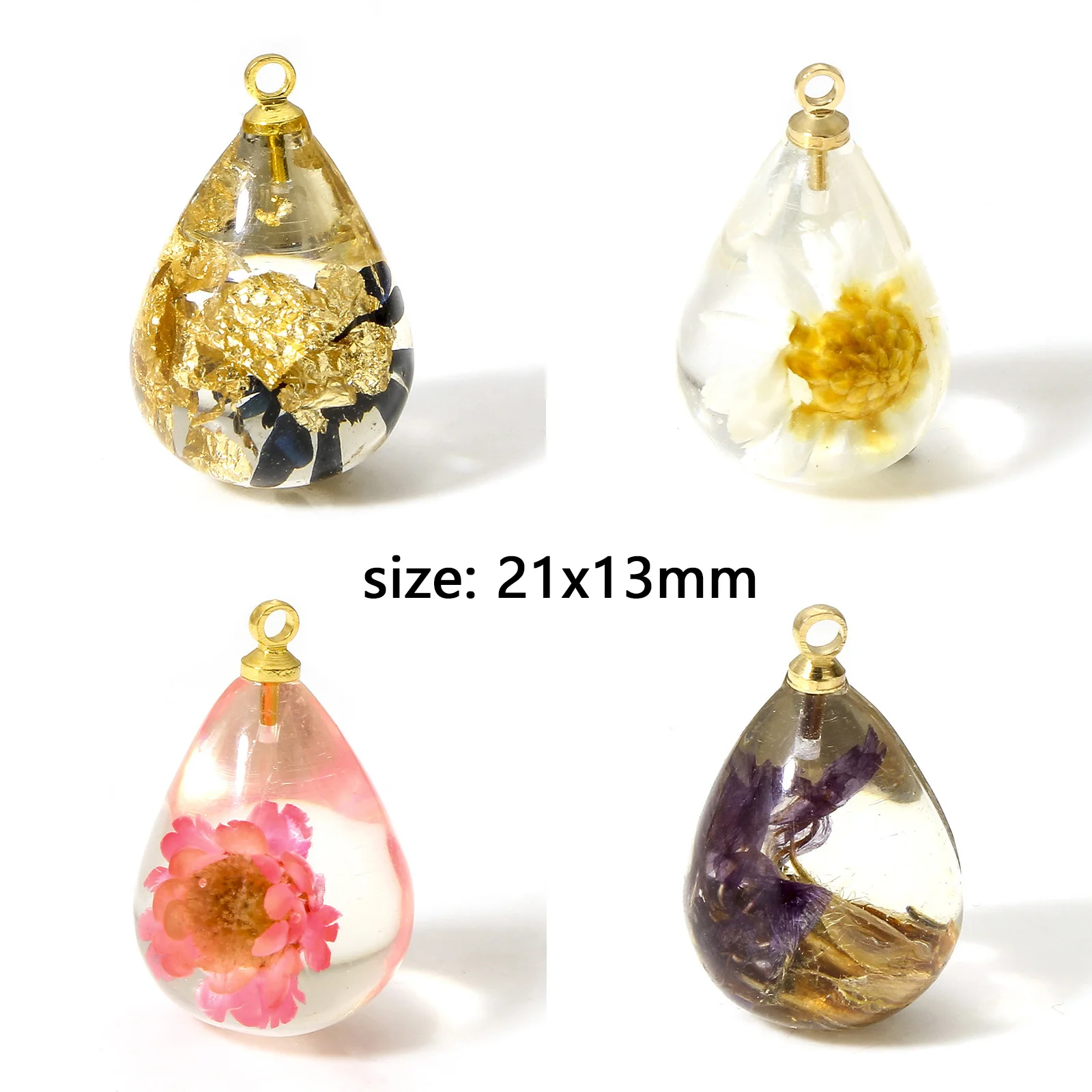 2PCs Resin Flower Charms 3D Drop Glue Dried Flowers Pendant For Jewelry Making Diy Bracelet Necklace Findings 21*13mm