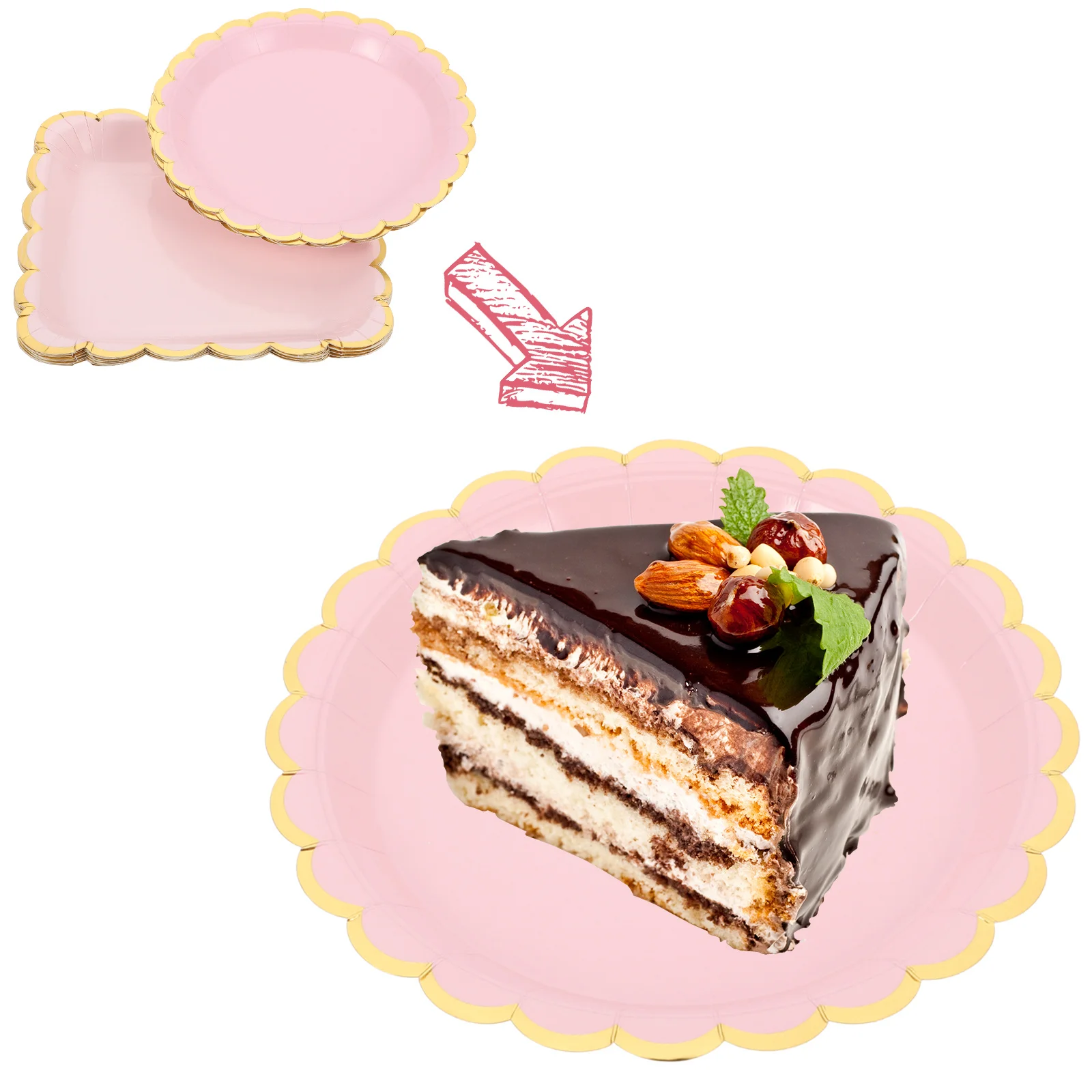 

20Pcs Paper Plates Disposable Light Tableware Multi-Use Cake Dessert Festival Dinnerware Light Pink Plates