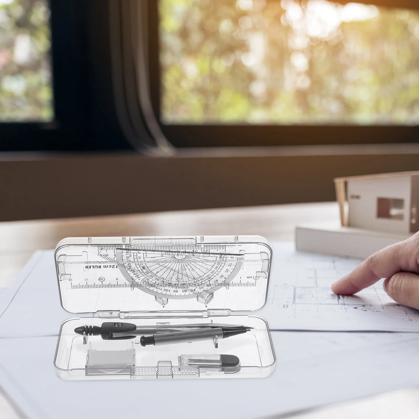 Compasses Set Geometry Drawing Tool with Protractor Divider Ruler Pencil Lead Eraser