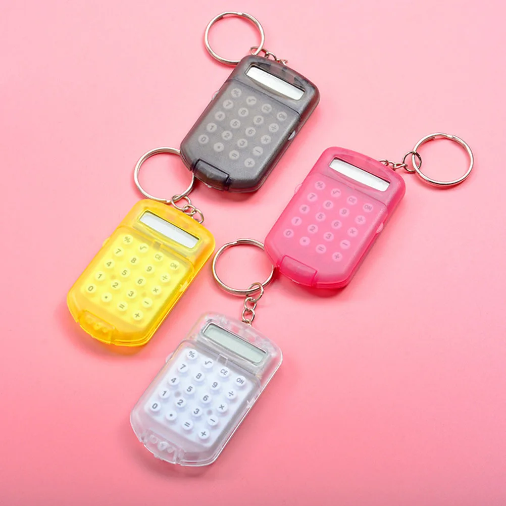

4pcs Flip-Open Calculator Mini Portable Keychain Calculator For Kids Pocket Math Tool Electric Counters Office Electronic