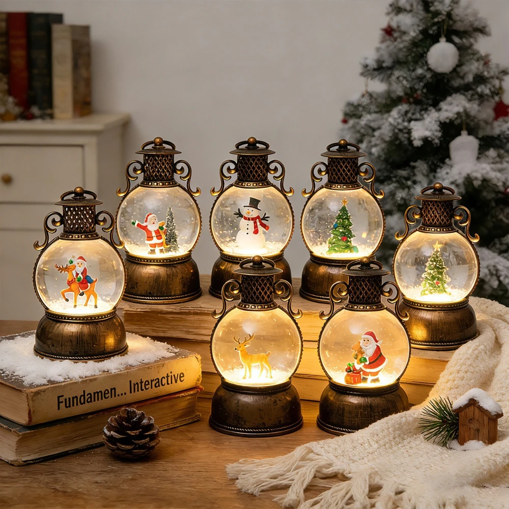 Resin Glass Water-filled Crystal Round Ball Lantern Small Gift Retro Glowing Crystal Ball Musical Box Tabletop Decoration Crafts
