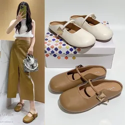 2024 New Women Casual Slippers Summer Fashion Versatile Retro Slip on Flats Bottom Anti Slip Soft Bottom Mules Woman Sandals