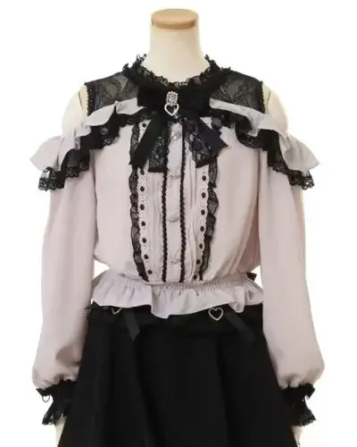 Japanse Mijn Shirt Blouse Voor Vrouwen Lente Zomer Schattige Zoete Kant Sexy Off-Shoulder Korte Mouw Top Lolita Blusa Feminina