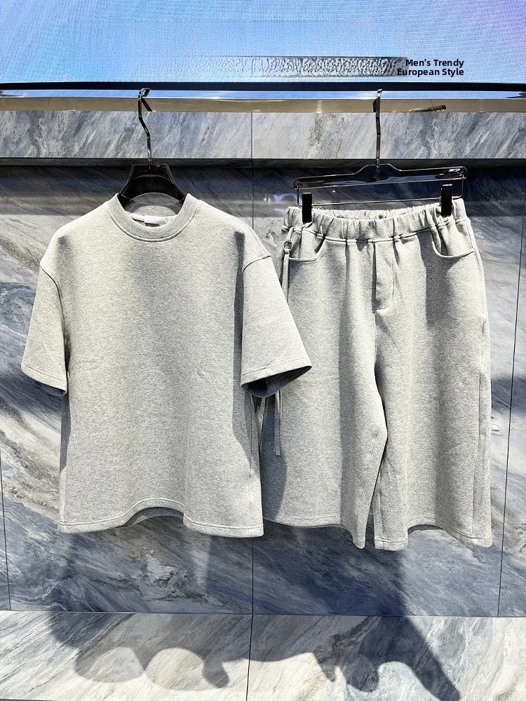 

Comfortable Short Sleeve Short Pants Men's Set Summer New Trendy Brand Fashionable Versatile Wide Fit Two Piece Set for Youth
