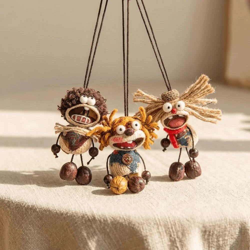 Vintage Nut Shell Funny Tongue Doll Keychain Fabric Rope Key Pendant Lightweight Creative Creative Ornament Car Decor
