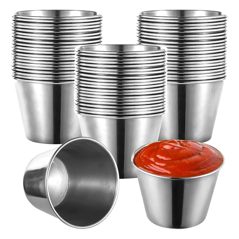 

60 Pcs Stainless Steel Sauce Cups, 2.2Oz Stainless Steel Dipping Sauce Cups,Reusable Round Dipping Bowls For Restaurant