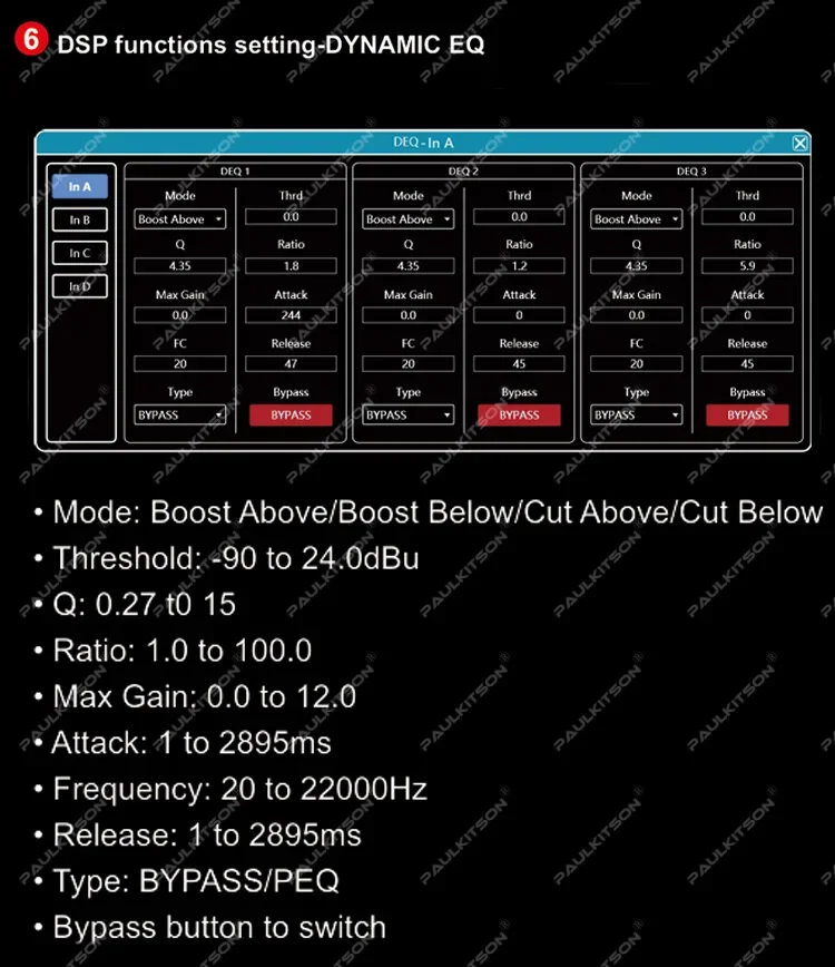 Paulkitson PX48 Digitaler Audio-Prozessor Driver Rack 4-Eingänge 8-Ausgänge 96K DSP FIR Lautsprechermanagementsystem für Live-Bühnenevents – Detail 8