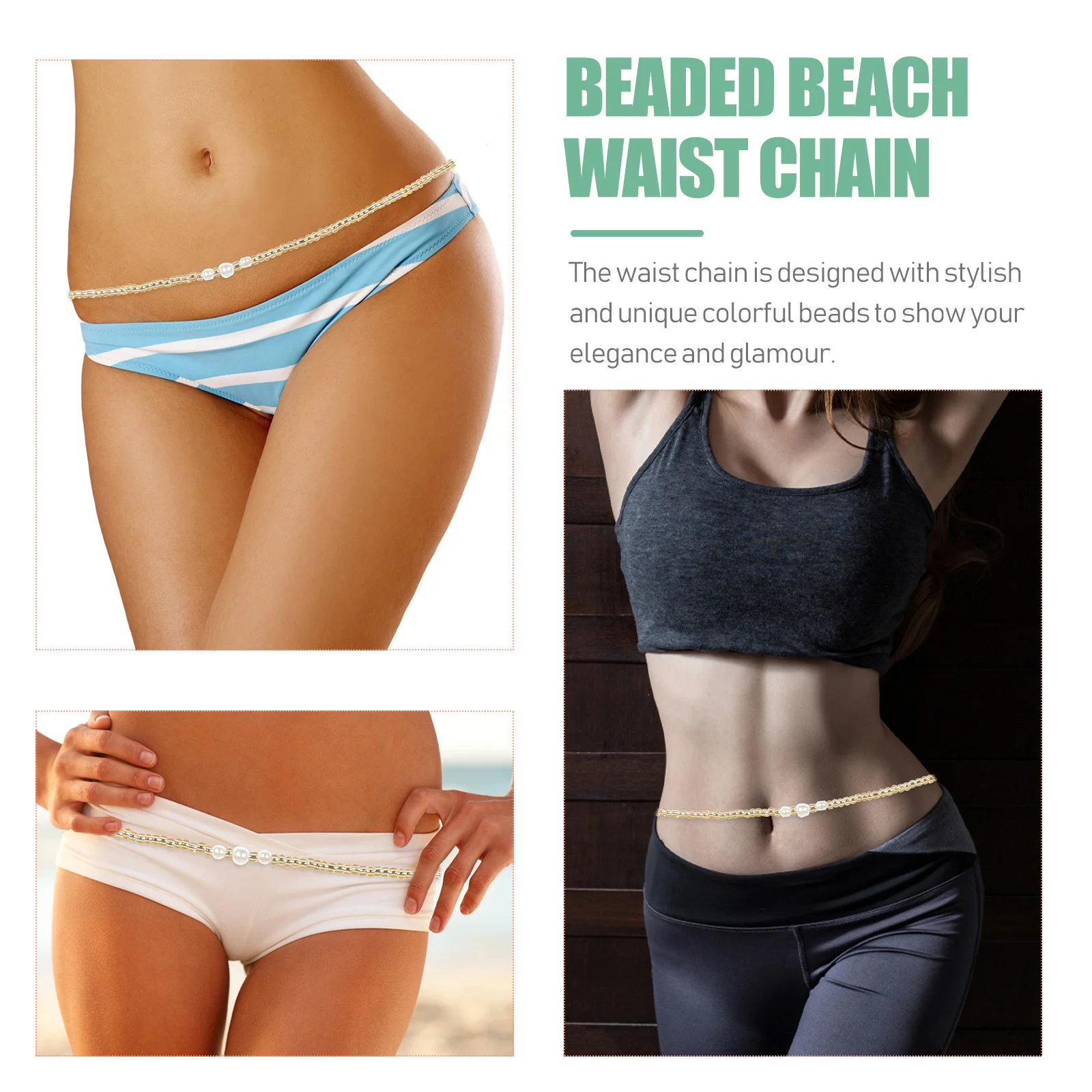 

4 Pcs Waist Chain Jewelry Body Beach Accessories for Women Beads Colorful Glass Beachy