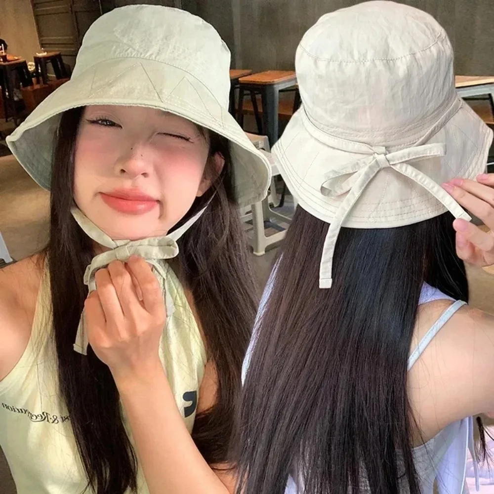 Chapeau Bob Décontracté Coupe-Vent avec Cordon, Chapeau de Pêcheur Fin à Lacets, Protection Solaire, Couleur Unie, Été