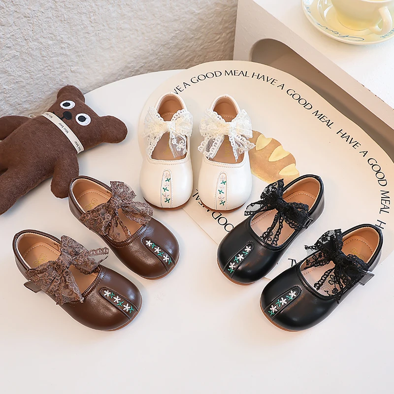 

Fashion Hot Selling Simple Versatile Kids Princess Leather Shoes for Girls 2025 New Autumn Ballet Flats Bow Soft Sole
