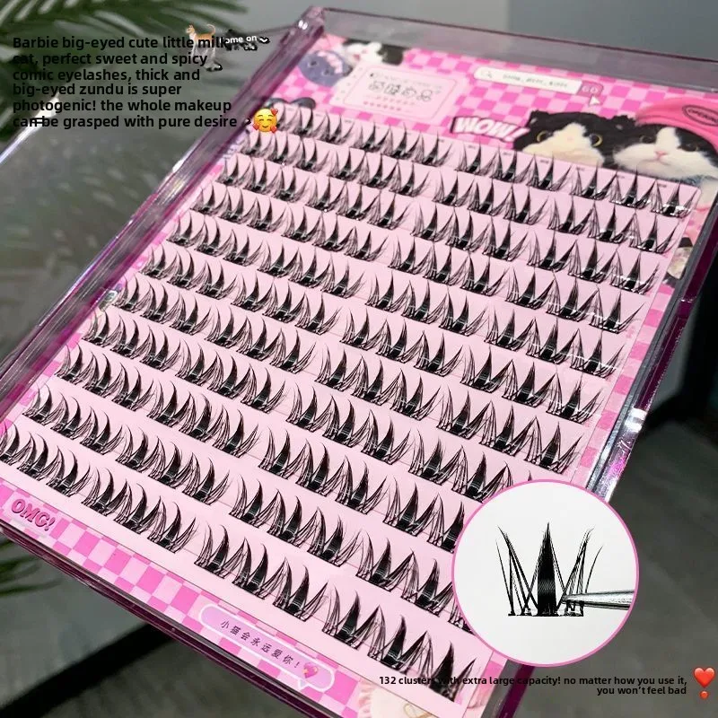 Faux-cils à Volume de grappe, sans colle nécessaire, retrait facile, yeux Manga pelucheux et dramatiques, effet naturel, réutilisables, 10-12mm, 132