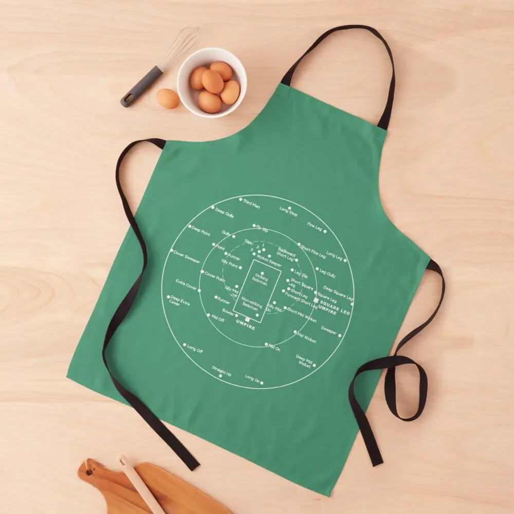 CRICKET PITCH POSITIONS- Fielding Positions Diagram Apron kitchen item kitchen woman Apron