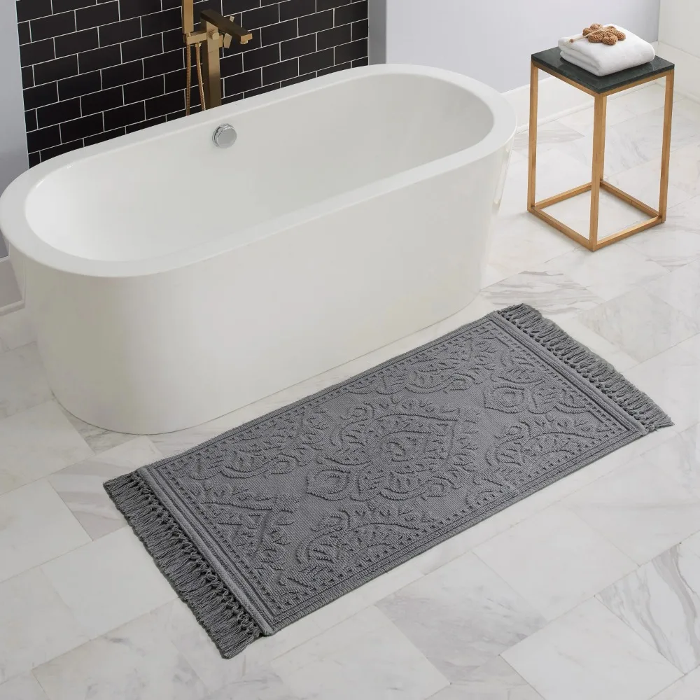 

Ricardo Cotton Fringe 27 x 45 in. Bath Rug, Dark Gray
