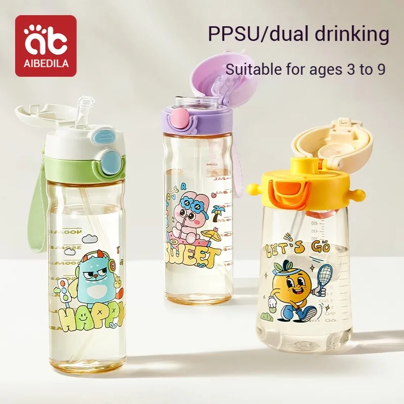 

Детская бутылка для воды AIBEDILA из PPSU с соломинкой для прямого питья, летняя, для детского сада, для прогулок