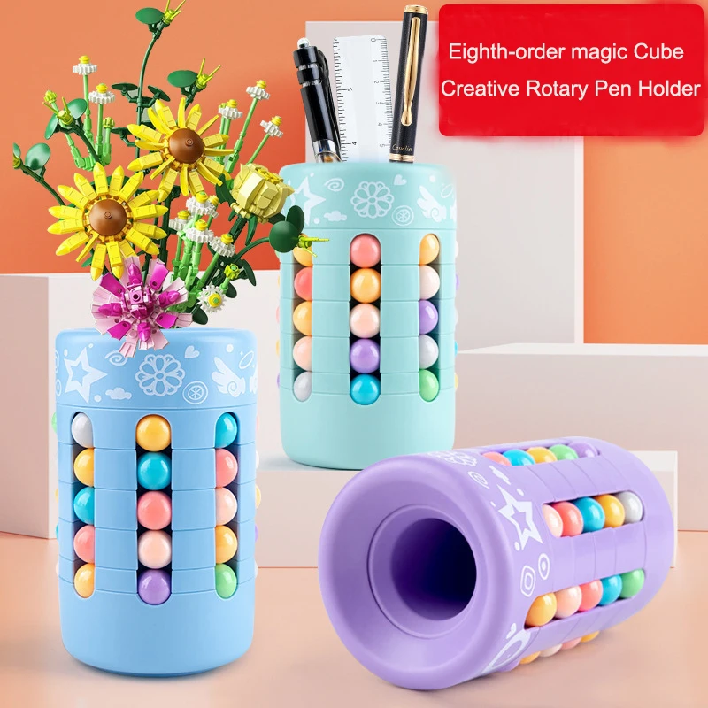 Rotating Fingertip Stress Magic Cube BallToy Holder Magic Cube Case  Puzzle Office Decoration Gifts Toys for Kids Adults