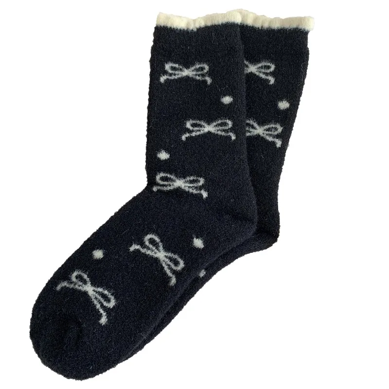 1/5 أزواج الخريف الشتاء موضة القوس نقطة منتصف جوارب أنبوبية سميكة الدافئة الجوارب المنزل جوارب يمكن السير بها على الأرض جوارب نسائية مريحة غير رسمية