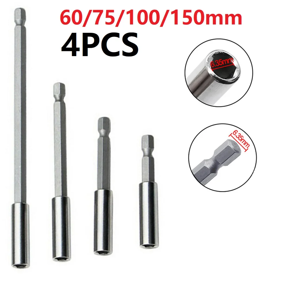 Extension Rod Screw Bits 60 75 100 150mm 1 4Inch Hex-shank Quick Change Replacement Tip Holder 4pcs Connecting