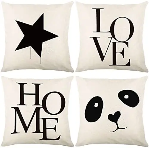 Love Home Panda Linen Cushion Cover for Car Living Room Sofa Bedroom Home Decor, 40x40 45x45 50x50 60x60 Pillowcase
