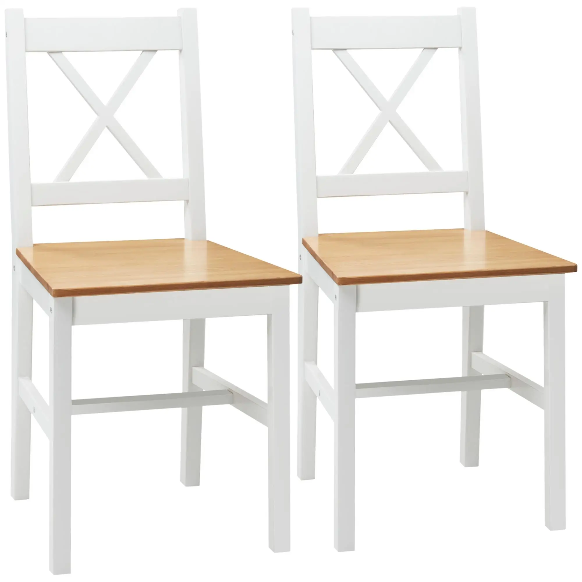 Lot de 2 chaises de salle à manger en pin massif style campagne Blanc/Chêne assise haute 120kg
