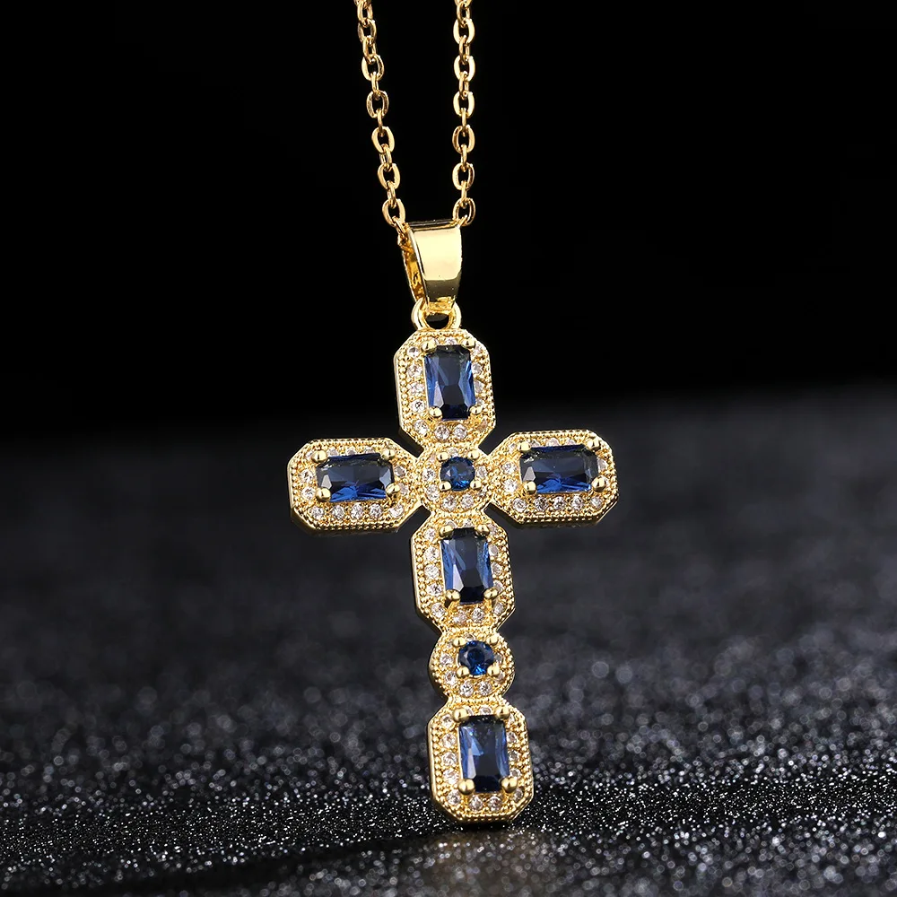 European and American Retro Hip-hop Cross Necklace Jewelry for Men and Women Couples Color Pendant Clavicle Chain