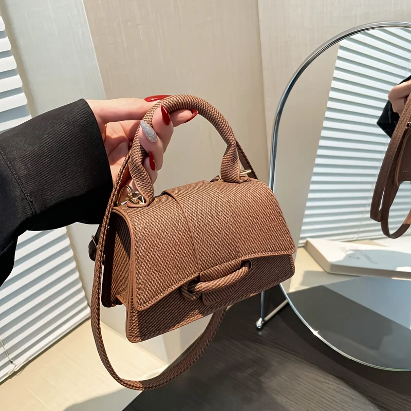 Damen Mode Geflochtene Mini-Handtasche, Elegante Strukturierte Umhängetasche mit Obergriff und Verstellbarem Riemen für Täglichen Vielseitigen Gebrauch – Detail 8
