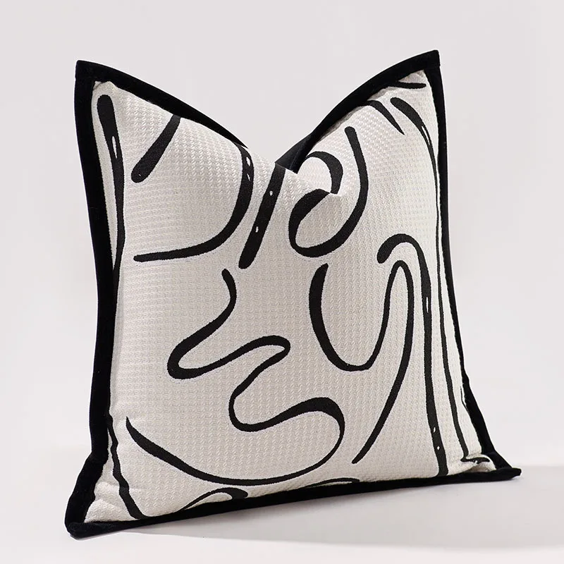 Abstract Black White Cushion Cover Modern Jacquard Square Pillow Case for Sofa Bedroom Luxury Textured Home Decor Pillow Covers