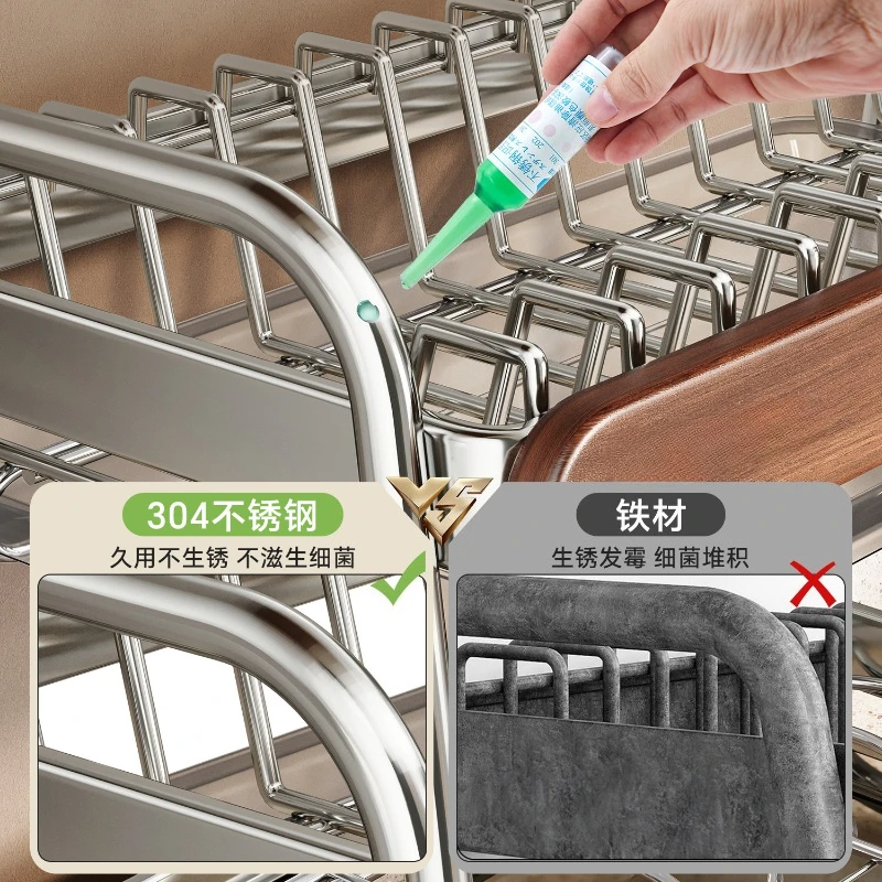 Stainless Steel Multi Function Kitchen Dish Drying Rack New Style Countertop Bowl Plate Chopstick Drain Storage Organizer Holder