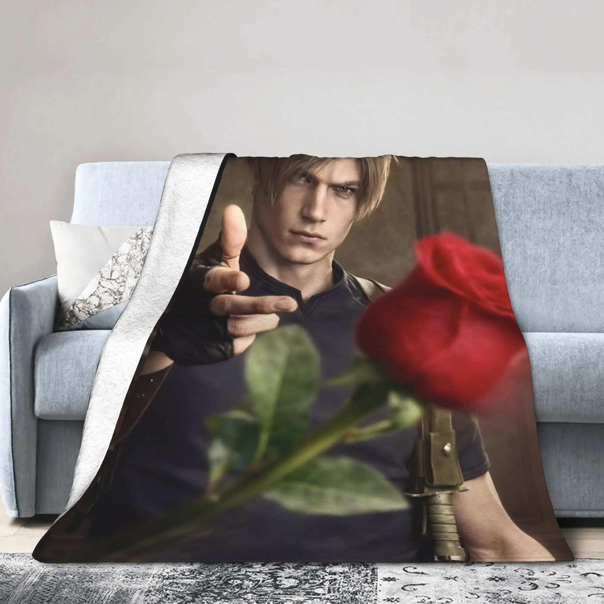 Leon S Kennedy Meme Residents Evils Blanket Flannel Decoration  Breathable Warm Throw Blanket for Home Office Plush Thin Quilt